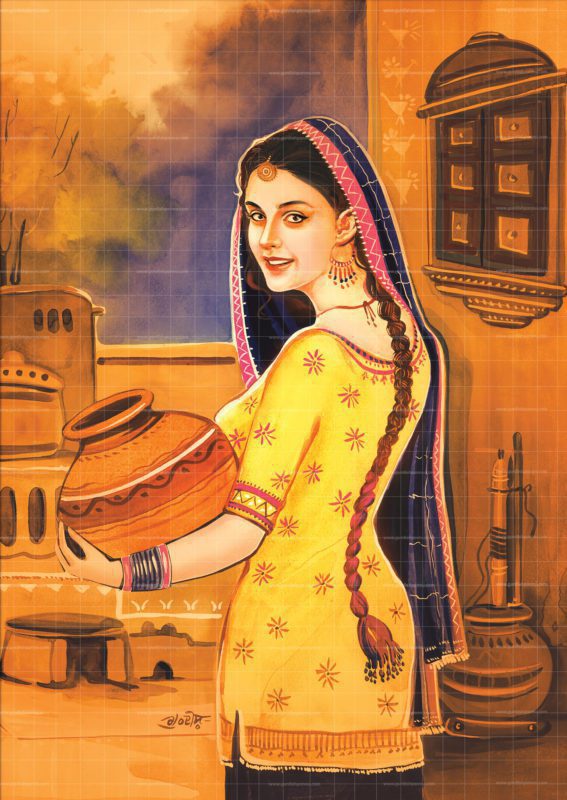 Ek Kudi- Beautiful Punjabi Girl Folk Painting is world famous Punjabi Culture painting made from water colors.This painting is Original Handmade artwork which is for sale at affordable price. worldwide shipment and canvas prints also available.