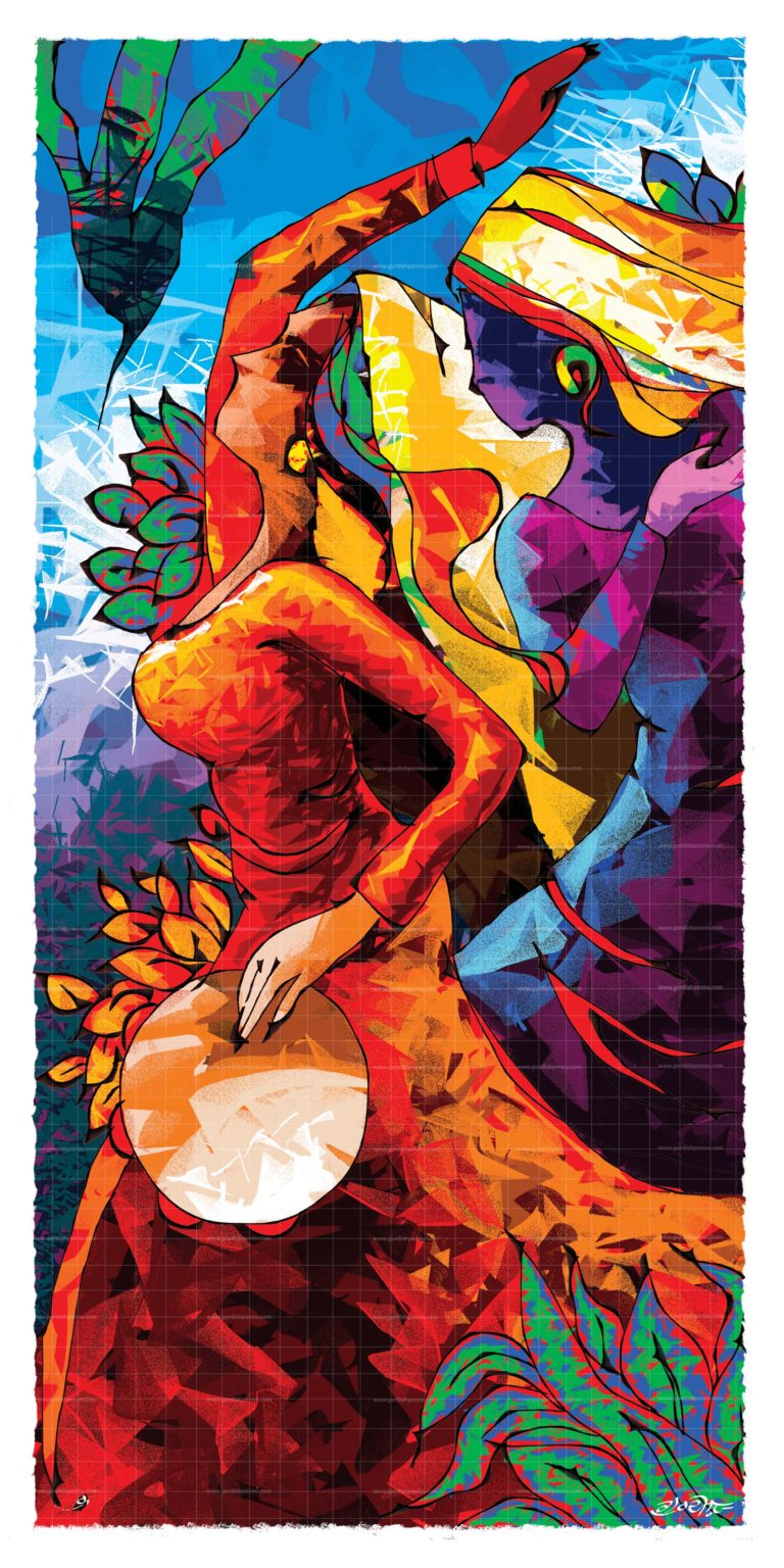 Giddha-Punjabi Folk Dance Painting is beautiful handmade textured Punjabi village painting made from natural pigment colors mixed with acrylic colors for sale. Buy World famous Sikh art for room interior decoration and living rooms. canvas Prints available worldwide.