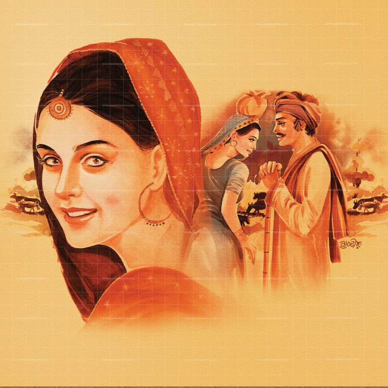 Heer Ranjha- Punjabi Folk Painting is beautiful handmade Punjabi Culture and Tradition painting made from water colors and it is for sale at affordable price. Buy World famous Punjabi Folk painting for room decoration and living rooms with beautiful colors of Punjab. Worldwide shipment free. canvas Prints also available.