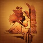 Traditional Punjabi art painting of Sahiba titled 'Sahiba: The Quest Within - Mera Punjab' depicting a meditative woman in Indian attire beside a brick archway.