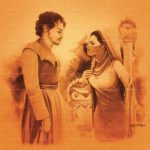 Sri Farhad Punjabi painting depicting the legendary lovers in traditional attire in warm sepia tones.