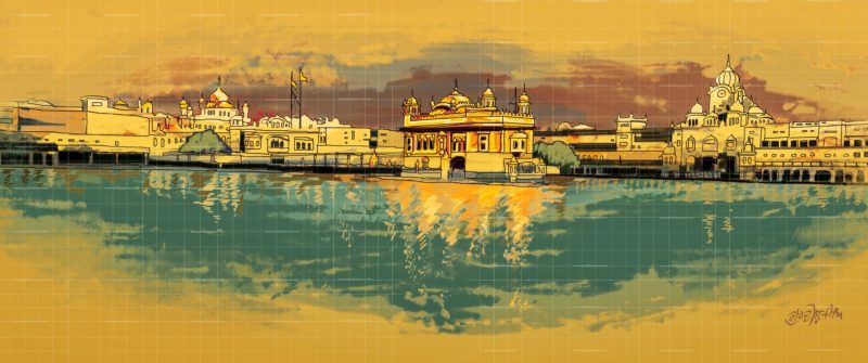 The Golden Temple- Sikh Painting is Handmade digital painting of Sri Darbar sahib. Canvas print buy online, Punjabi Culture painting for sale Religious harmandir sahib painting artwork waheguru ji