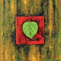 Abstract Lord Ganesha painting on green leaf, Vastu compliant Hindu religious artwork