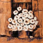 Lovely White Flowers artwork painting featuring textured white floral bouquet on a rustic warm terracotta background.