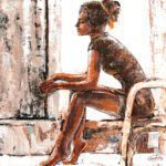Melodious Rhythms Inspiration Artwork - Textured fine art painting of a thoughtful woman seated profile view by Gurdish