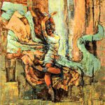 Expressionist painting titled 'The Power of Expression - Beautiful Girl' featuring a woman dancing in vibrant palette-knife textures.