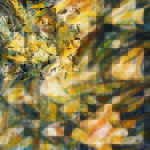 Vibrant abstract sea painting titled "The Beautiful Underwater Fishes" featuring energetic, layered brushstrokes of bright yellow, gold, black, and turquoise tones.