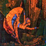 The Dance of Wisdom inspirational artwork featuring a graceful dancer in orange and blue tones painted with impasto texture.