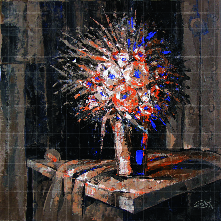 The Mesmerizing Flower Pot is Original handmade painting made from fine acrylic colors which is meant to be displayed at rooms and offices.