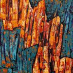 The Fountain of Youth - original nature abstract painting featuring vibrant orange, teal blue, and earthy impasto textures.