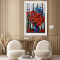 The painting of Beautiful Flower Pot Acrylic Artwork