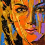 That Spiritual Girl - Good Luck Charm colorful abstract portrait painting of a woman