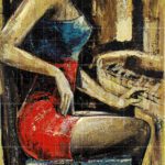 The Evening Song Art of Meditation fine art painting of a woman playing piano in rich earth tones