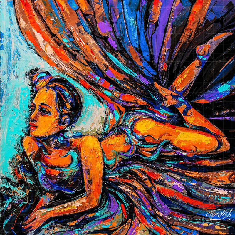 Over The Tangled Desires-Healing Art reveals the notion of secret and impossible to understand sentiments. This painting is full of positive colors.