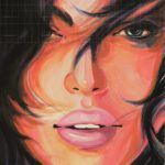 Expressionist portrait painting titled 'The Heavenly Grace of Kindness' featuring a woman with dark hair and warm glowing tones