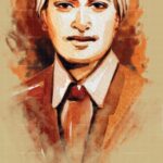 Portrait painting of Indian freedom fighter Kartar Singh Sarabha by artist Gurdish Pannu.
