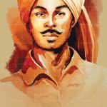 Sardar Bhagat Singh Indian freedom fighter portrait painting by Gurdish Pannu, watercolor style artwork for sale.