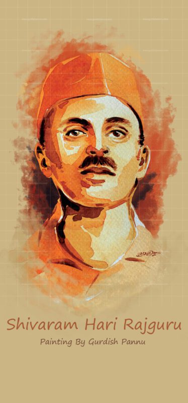 Shivaram Hari Rajguru-Indian Freedom Fighter Painting is Top World famous Original handmade textured Desh Bhakti Artwork which is dedicated to the pride of Maharashtra and the whole nation who has been an epitome of valor and has been an inspiration for all the generations to come. This painting is widely acclaimed for its contrasting colors and is for sale at affordable price worldwide. This painting depicts the portrait of Shivaram Hari Rajguru who was hanged with Sardar Bhagat singh.