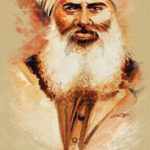 Painting of Baba Gurdit Singh Komagata Maru by Gurdish Pannu, historical Sikh portrait artwork.