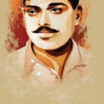 Portrait painting of Indian freedom fighter Chandra Shekhar Azad by artist Gurdish Pannu.