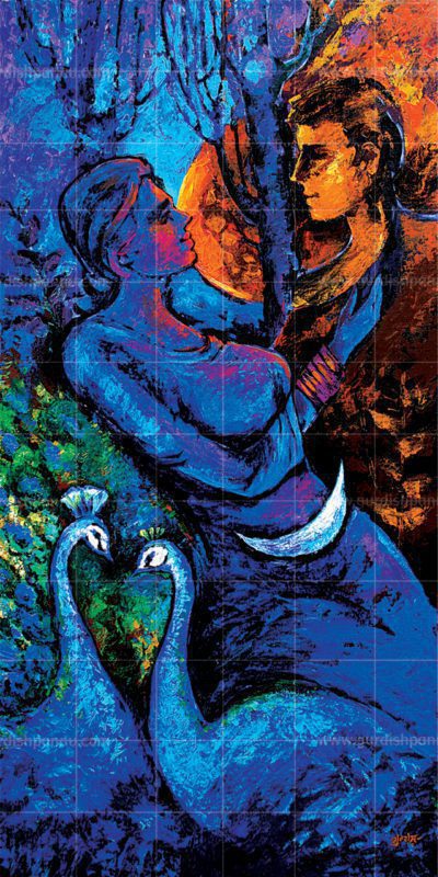 The Night and Day is Original handmade painting made from acrylic colors.This World famous Painting is depicting of Happiness and sadness and their love for each other which has been depicted as day and night romance