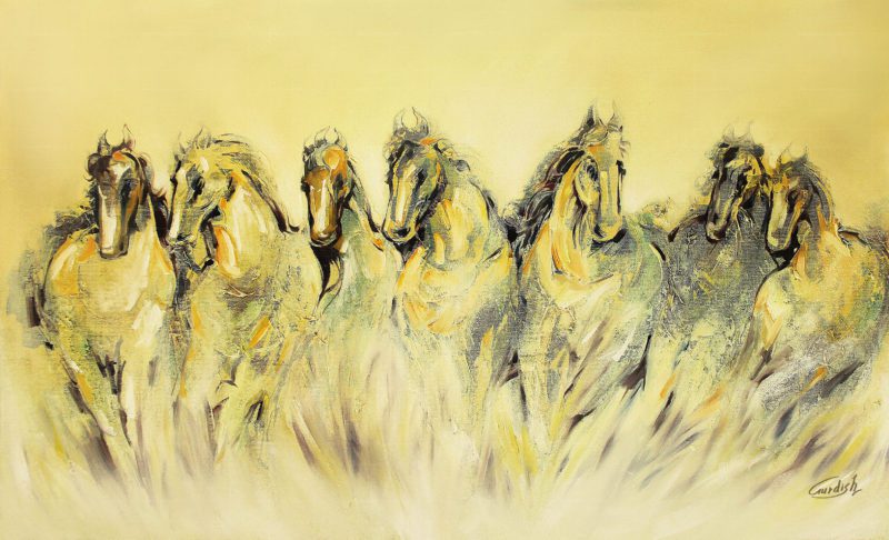 Seven Beautiful Galloping Horse Painting is world famous vastu kala artwork which is handmade and is original for sale. Buy feng shui painting and spread positive energy around your surroundings.Running Horse painting for sale