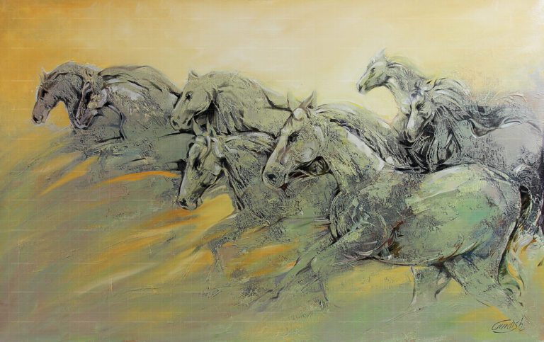 The Seven Running Horse Painting is world famous handmade painting made from acrylic colors. Buy vaastu shastra artwork for office and homes. feng shui painting for sale