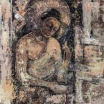 Spiritual Buddha Of Ajanta painting, a textured fresco-style artwork depicting Lord Buddha in a serene, meditative pose with a halo, featuring earthy ochre and brown tones.