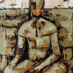 Abstract spiritual painting titled The Ultimate Nirvana depicting a serene meditating figure and a glowing lotus flower for sale.