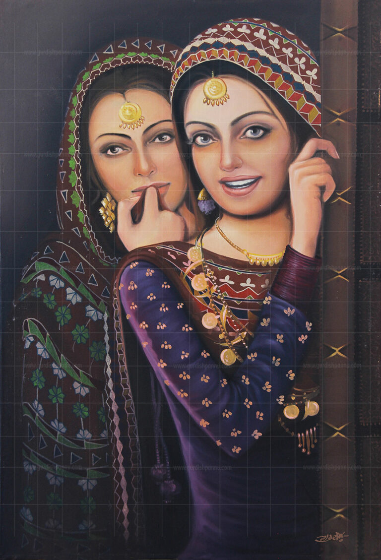 sakhiyan saheliyan is a soulful Punjabi Painting which symbolisis the charming beauty of the girls of Punjab