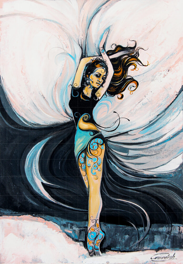 the dance of joy is a beautiful painting depicting the joy of a dancing of a young and beautiful girl.