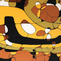 Abstract painting titled Urban Nature featuring modern geometric shapes in yellow, brown, black, and white, perfect for contemporary fine art collectors.