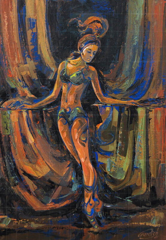 Mystic beginning is an abstract dance painting of a young girl dancing to the tunes of life.