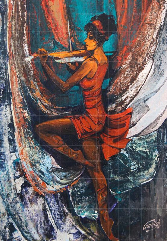 Amber tunes is an amazing painting of a girl who is playing violin and dancing to the tunes of life.