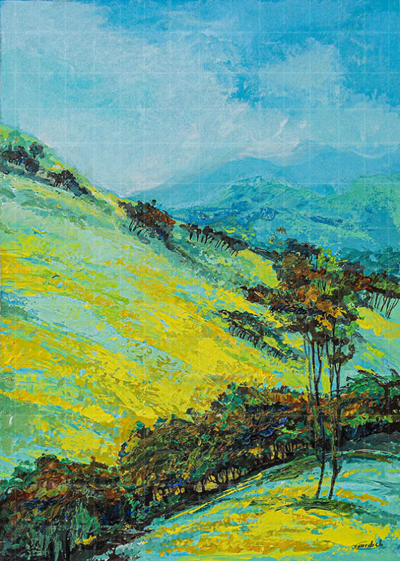 landscape painting-shimla is a beautiful nature painting which is inspired from the beautiful valleys of shimla.