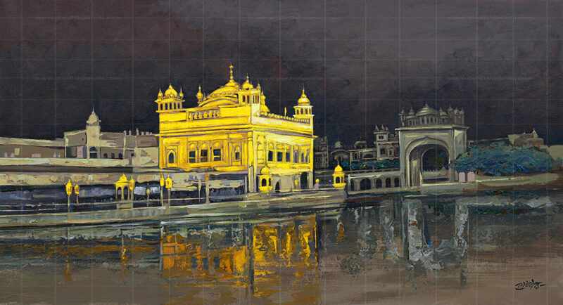 The golden temple amritsar is a beautiful painting of sikh holy shrine that is sri harmandir sahib amritsar