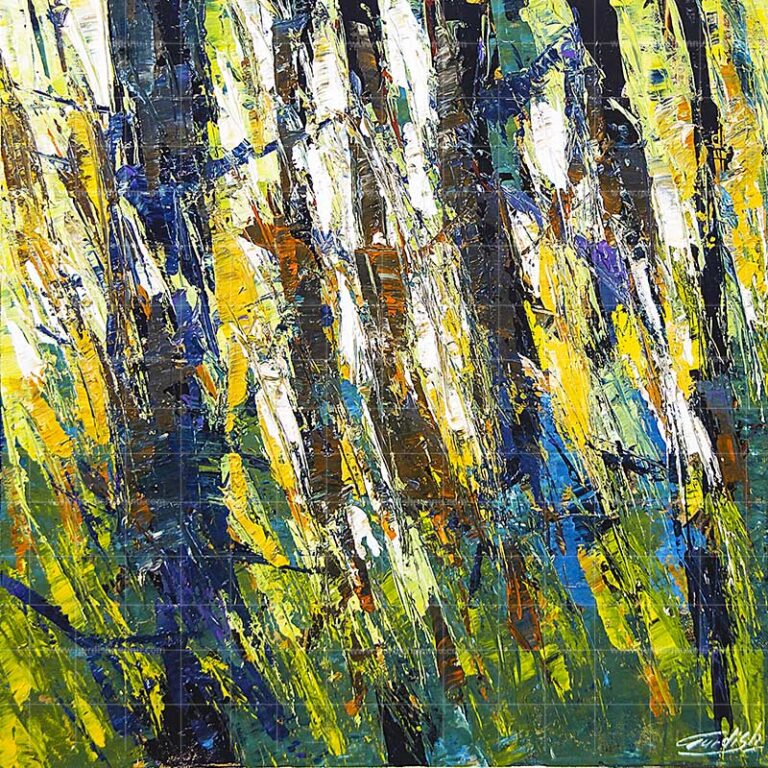 Morning Sunshine painting is a beautiful abstract artwork of nature which is of green blue and yellow in color.