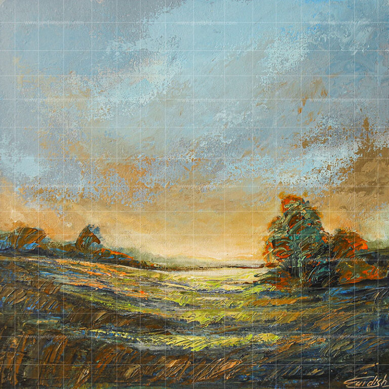 The Falling Night is nature painting depicting the bluish black colors of twilight which will turn into night soon.