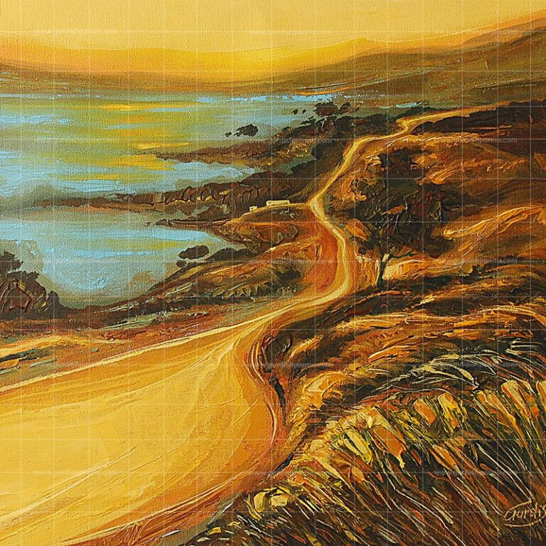 The Lake Painting is beautiful nature painting with deep shades of yellow and blue colors.