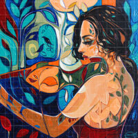 Chirping melodies is an aesthetic painting with gentle strokes calming the minds of the viewers. The acrylic colors involved her are peach, red, green and yellow. Thus it is a multicolored painting. This aesthetic painting is a tribute to the nature and its beauty. Buy more such art work on our website!