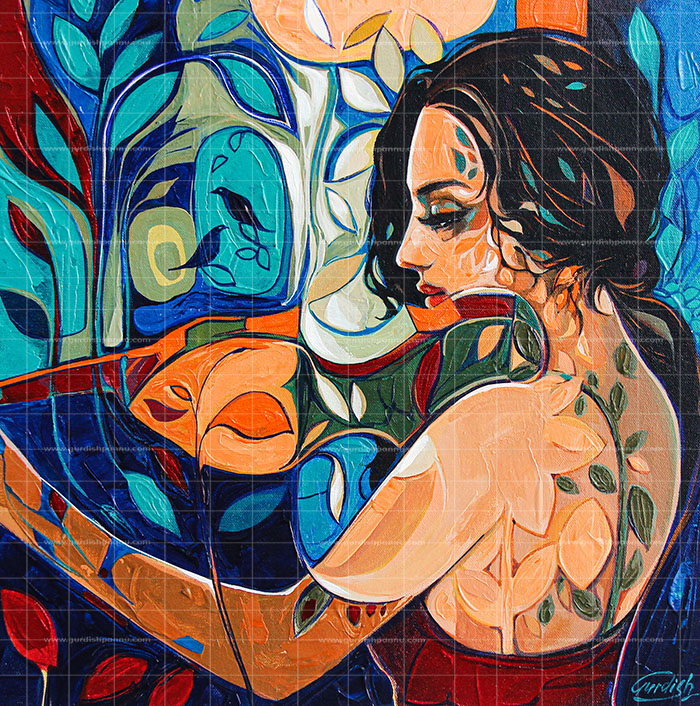 Chirping melodies is an aesthetic painting with gentle strokes calming the minds of the viewers. The acrylic colors involved her are peach, red, green and yellow. Thus it is a multicolored painting. This aesthetic painting is a tribute to the nature and its beauty. Buy more such art work on our website!