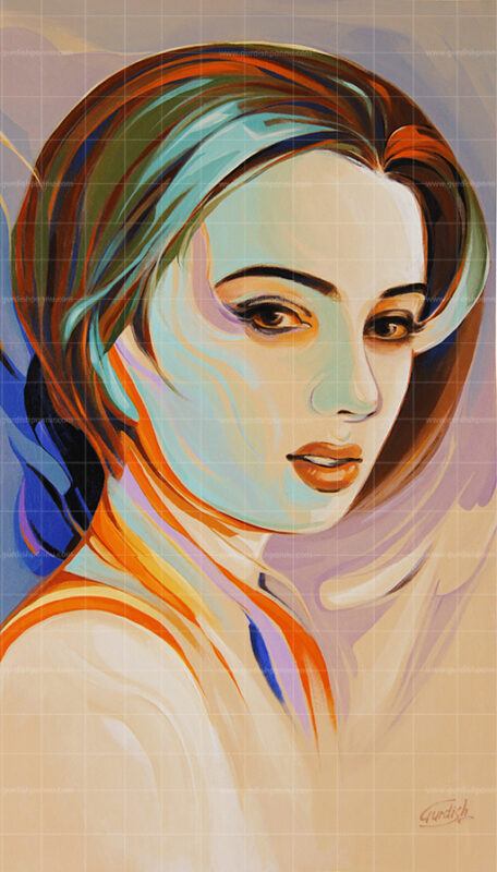 The Beautiful Young Girl is a woman painting made using pastel shades of peach, orange and sea green. This abstract portrait is world famous and best suited for your homes, cafes and hotels
