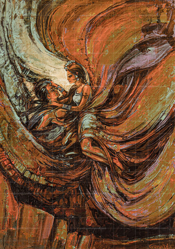 A Shared Love is an abstract painting. This romantic painting is a reminder that love wins at the end. Let their be hundreds of challenges, love it the ultimate winner at the end. The graceful shades of copper, caramel and gold are the harbingers of positivity and love.
