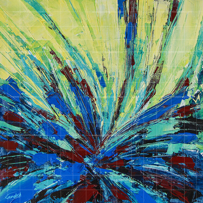 Garden Fantasies is a green and yellow colored abstract painting. This include touches of maroon acrylic color as well. The waves drawn are quite smooth and good looking.