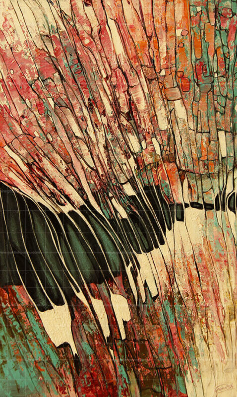 Silent Roots is a green, red and beige colored abstract art that is made using acrylic colors. It includes strokes that are calm and serene.